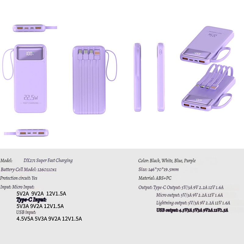 PD 20W 4-in-1 power bank side view