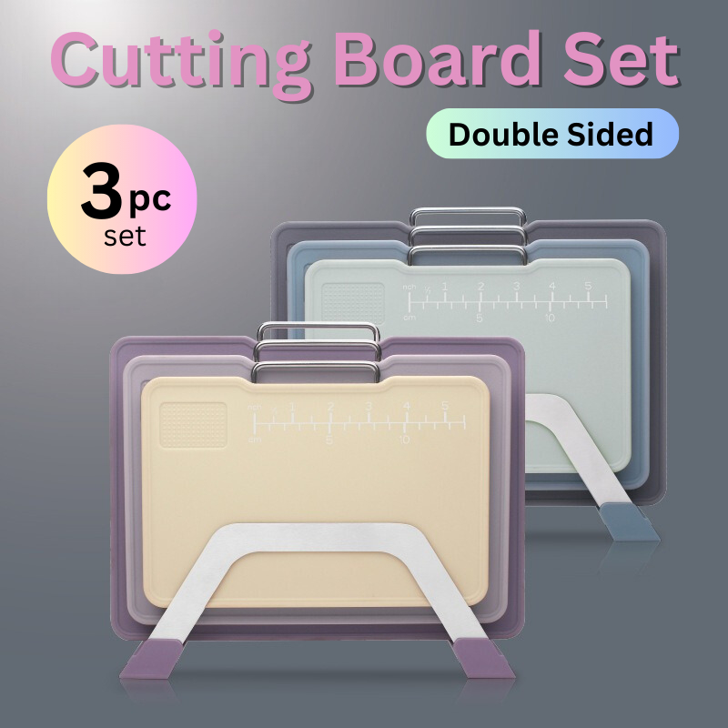 Set of 3 Double-Sided Sorting Cutting Board with Handle and Stand ...