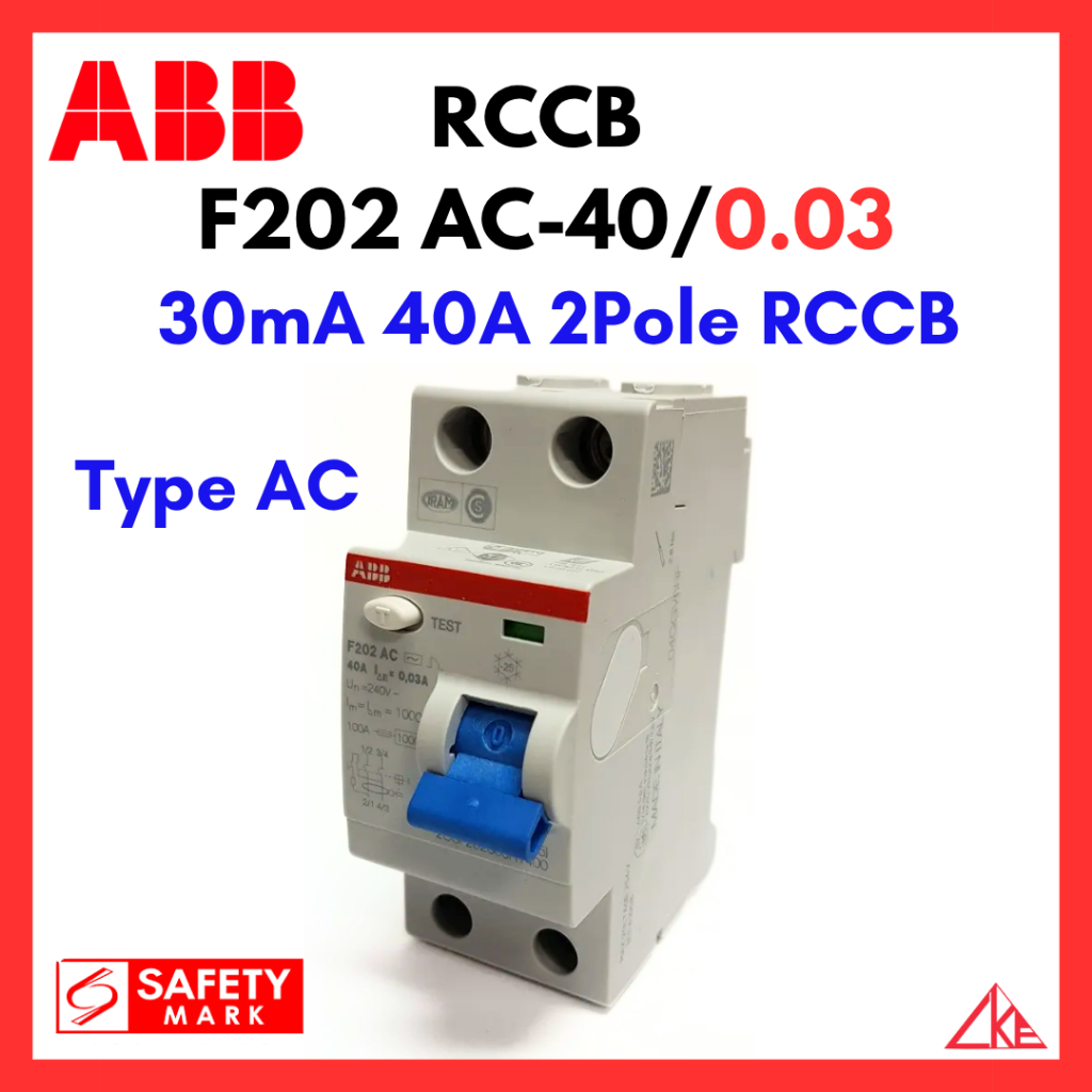 ABB RCCB F202 AC-40/0.03 30mA 40A 2Pole ELCB | Shopee Singapore
