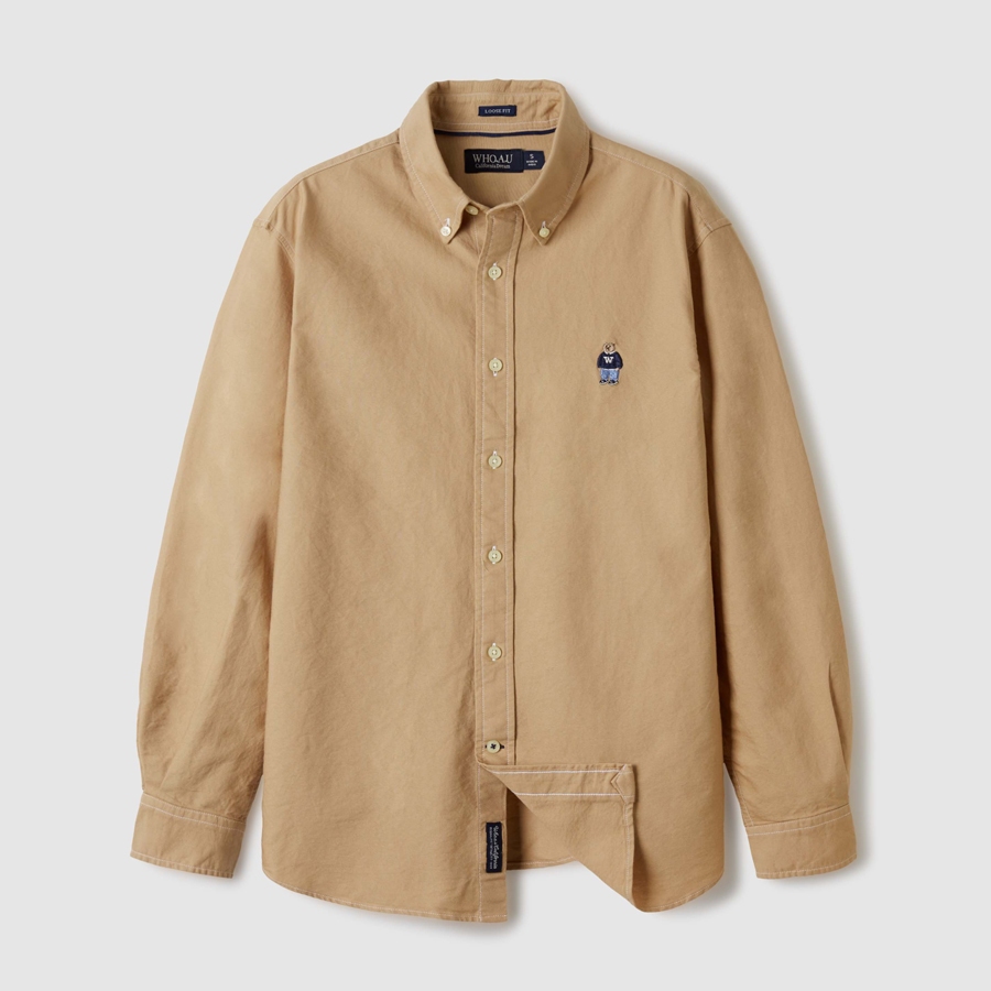【WHO.A.U】steve oxford shirt WHO.A.U] Steve oxford shirt 加州熊純棉素色長袖襯衫– Ms.66