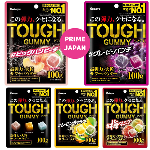 Kabaya Tough Gummy 100g peach,lemon, ume,grape, Assortment of soda