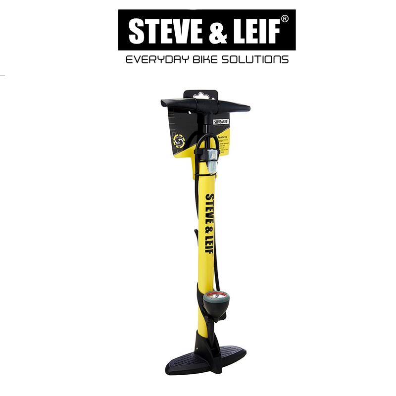 Steve Leif Cosmic Yellow High Pressure Bicycle Bike Floor Pump with Gauge Bike Light Wheel Stand Cable Lock Shopee Singapore