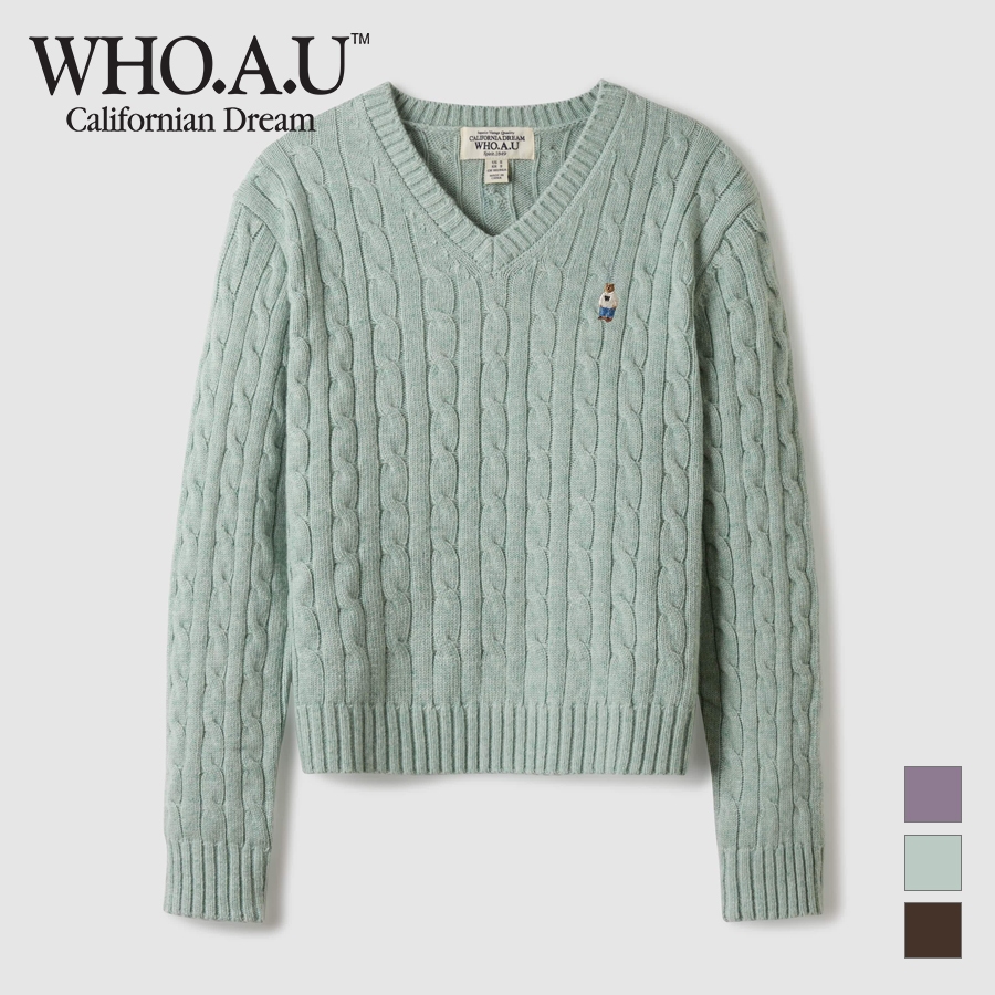 WHO.A.U] Steve Cable V-neck Pull Over | WHKAE4912F | Shopee