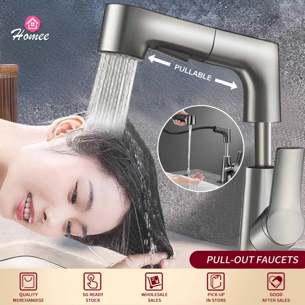🚚SG SALES🚚Kitchen Stainless Faucet Multi-function Pull Out 360° Height ...