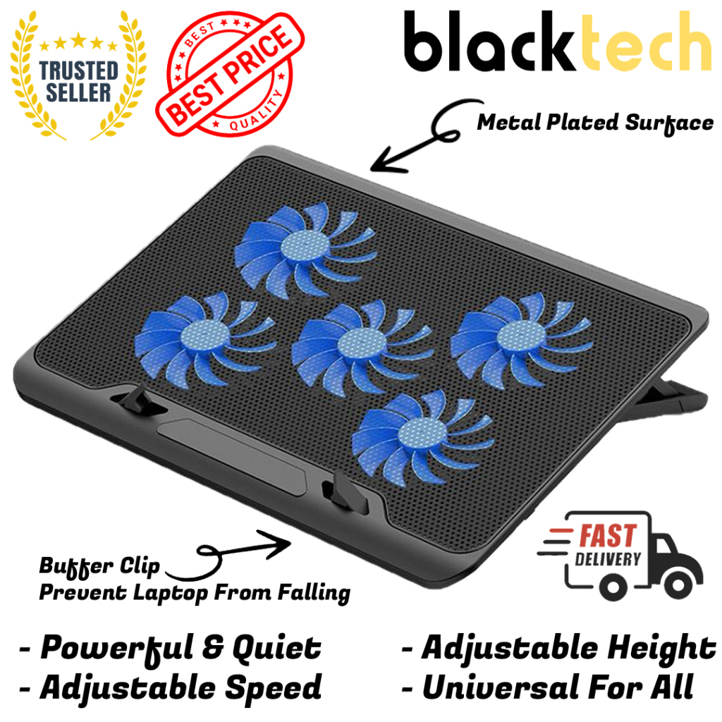 Laptop Cooling Fan 5 Fans LED 6 Levels Height Adjustable Smart USB ...