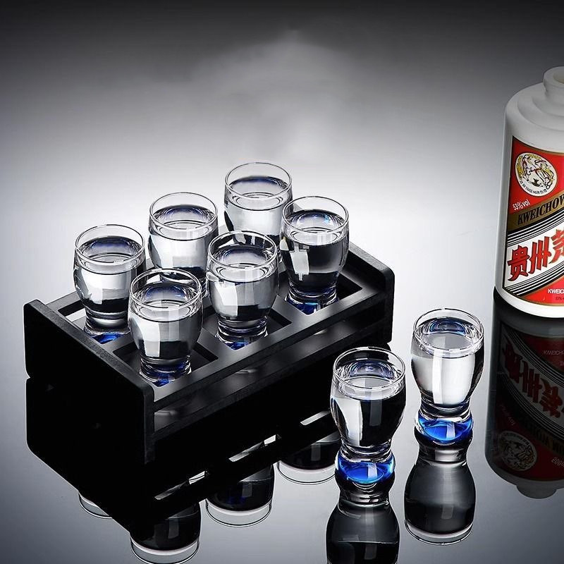 1 Set Black Wooden Shot Glass Holder Rack With 60ml Shot Glasses ...