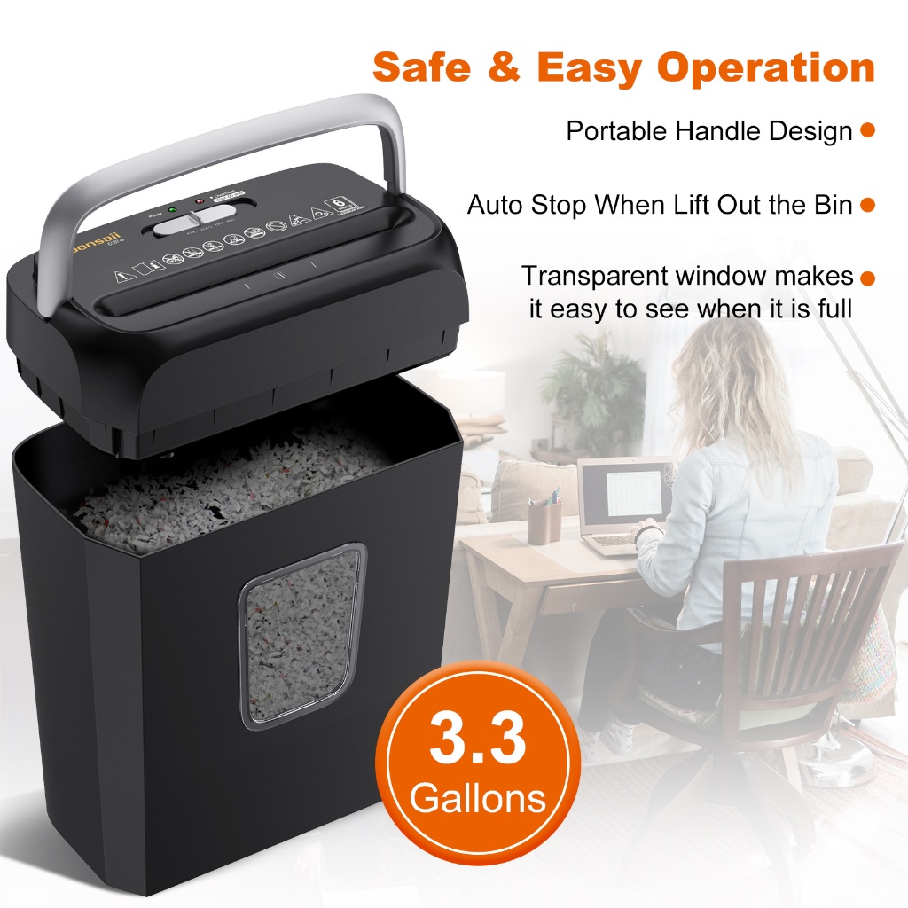 Paper Shredder For Home Office, Black Compact Design, 2 Sheet Crosscut Paper, 10 Mins Running Time B08BK