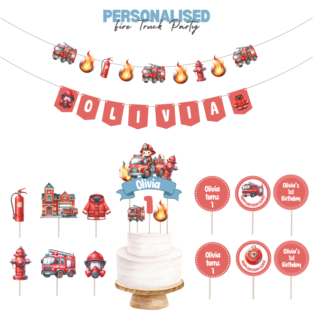 Personalised Fire Truck Fire Engine Party Decoration Personalized ...
