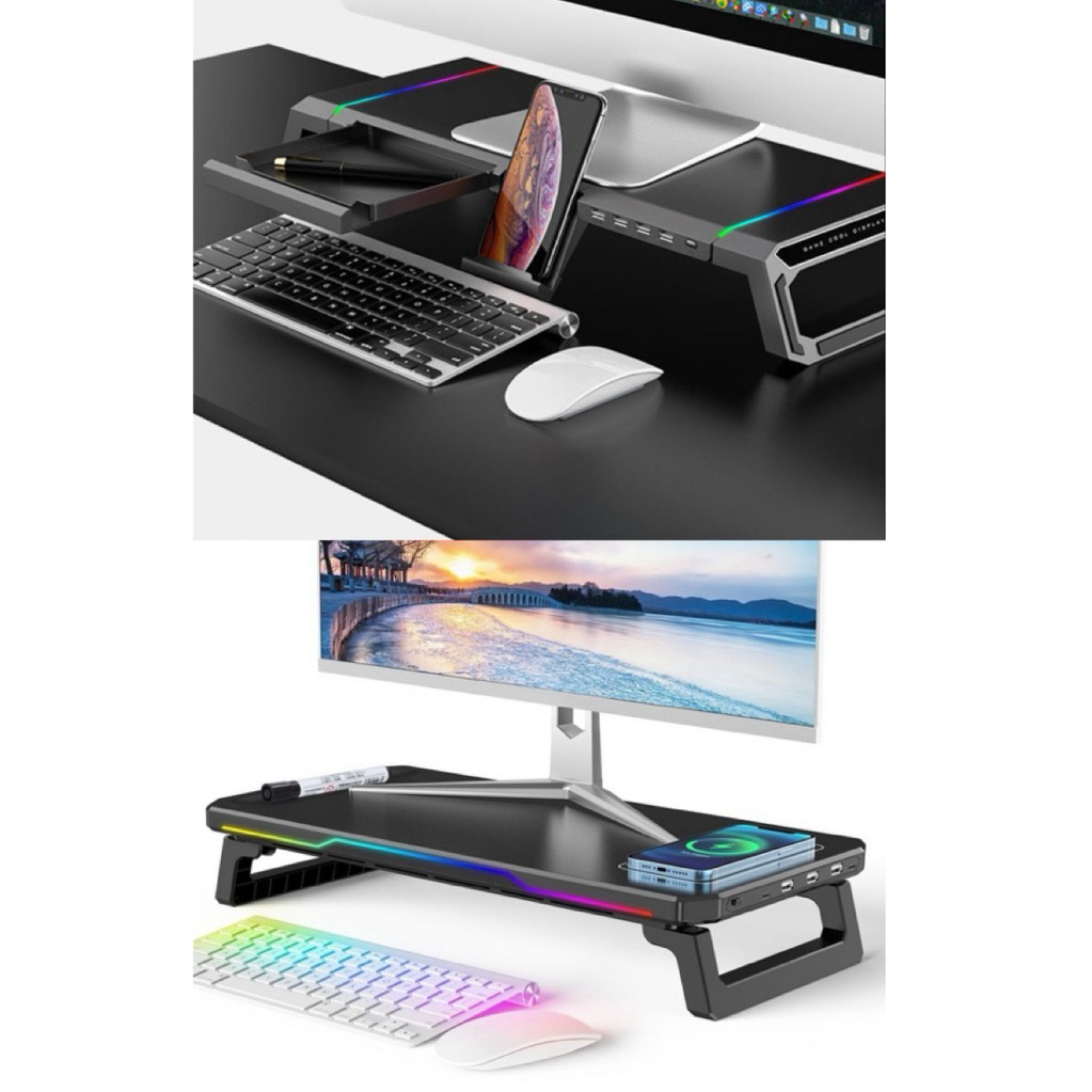 Monitor & Laptop Stand Riser with RGB Lights and USB/Type C Charging ...