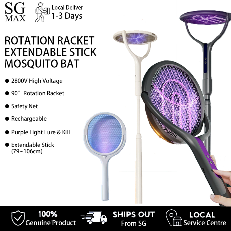 2 in 1 Electric Mosquito Swatter Fly Racket Rotate Telescopic Purple ...