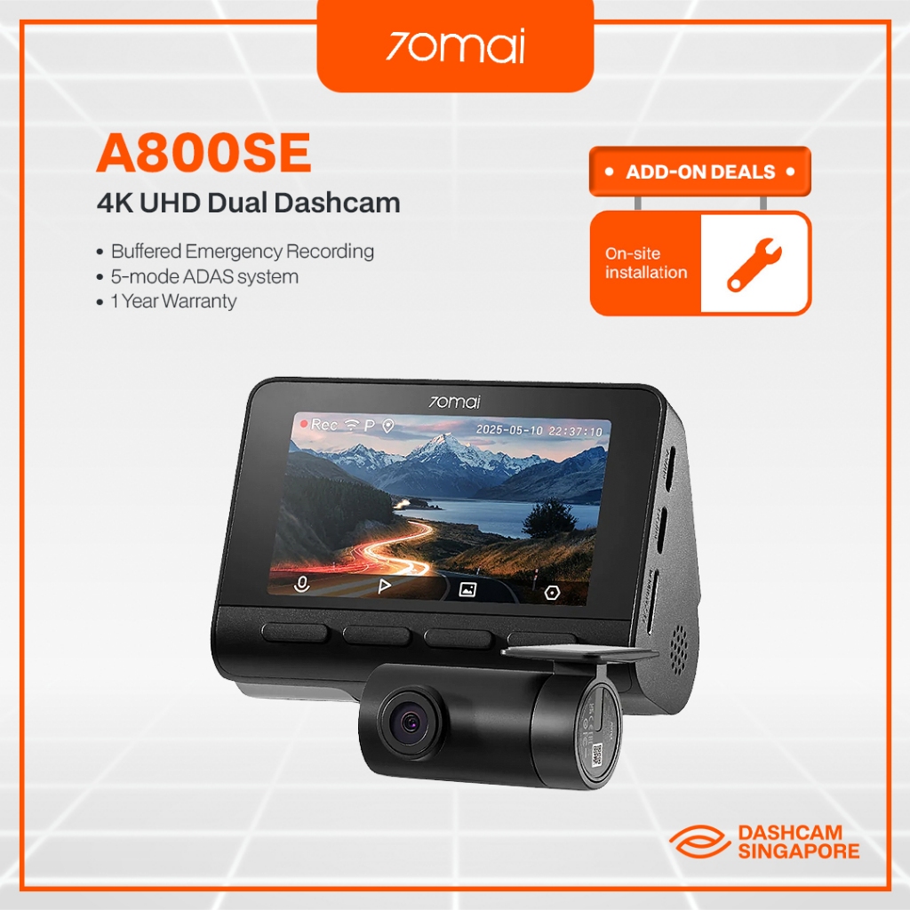 アクセサリー 70mai Dash Cam 4K A800SE Set 70mai A800SE | 4K Ultra HD Dashcam | Front & Rear Camera | Type C