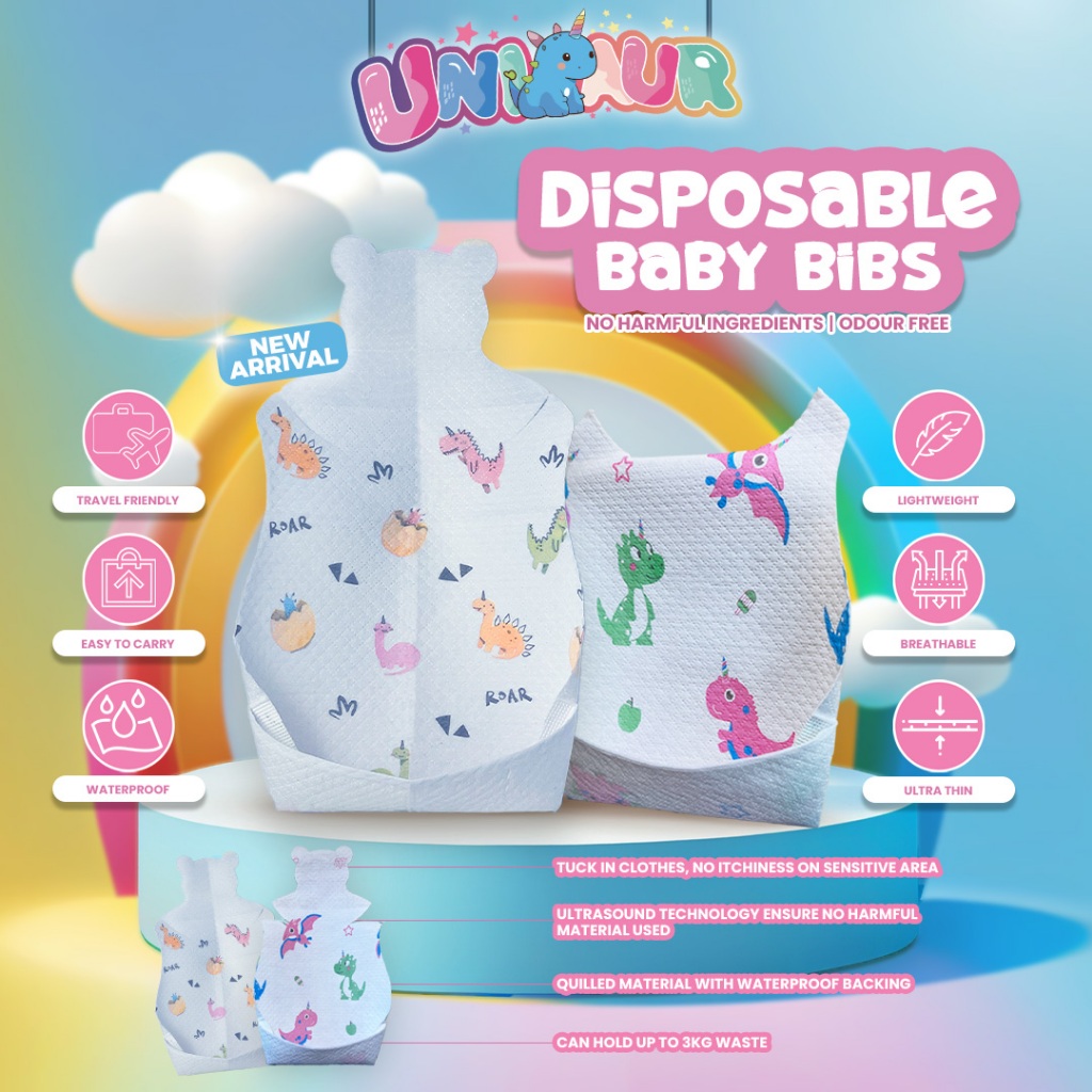 UNISAUR] TUCKED IN Disposable Baby Bibs (20pcs/pack) cotton soft breathable  thin able to hold 3kg absorb 100ml of water | Shopee Singapore