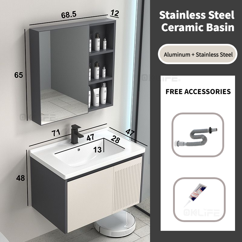 SUS 304 Stainless Steel Bathroom Vanity Set Mirror Cabinet Set