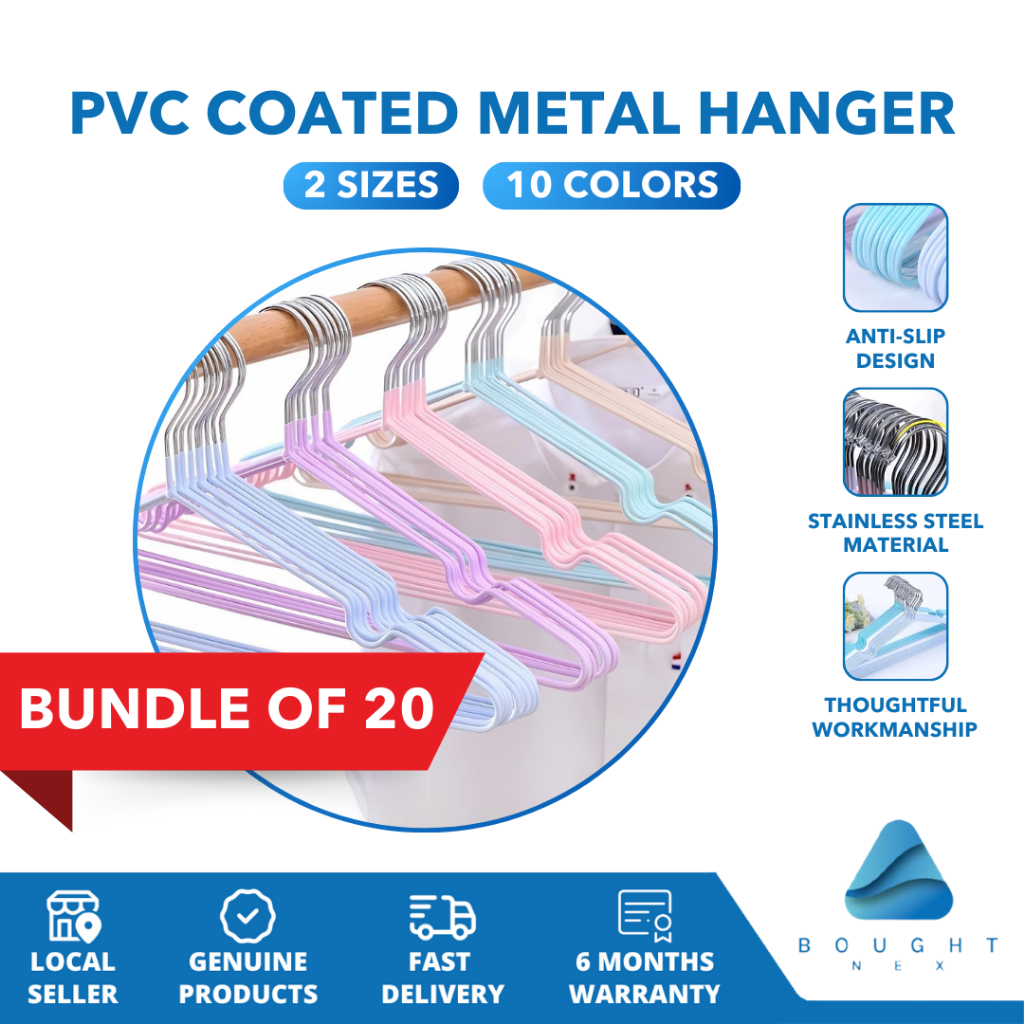 [Bundle of 20] PVC Coated Metal Hanger Multifunctional Non-Slip ...