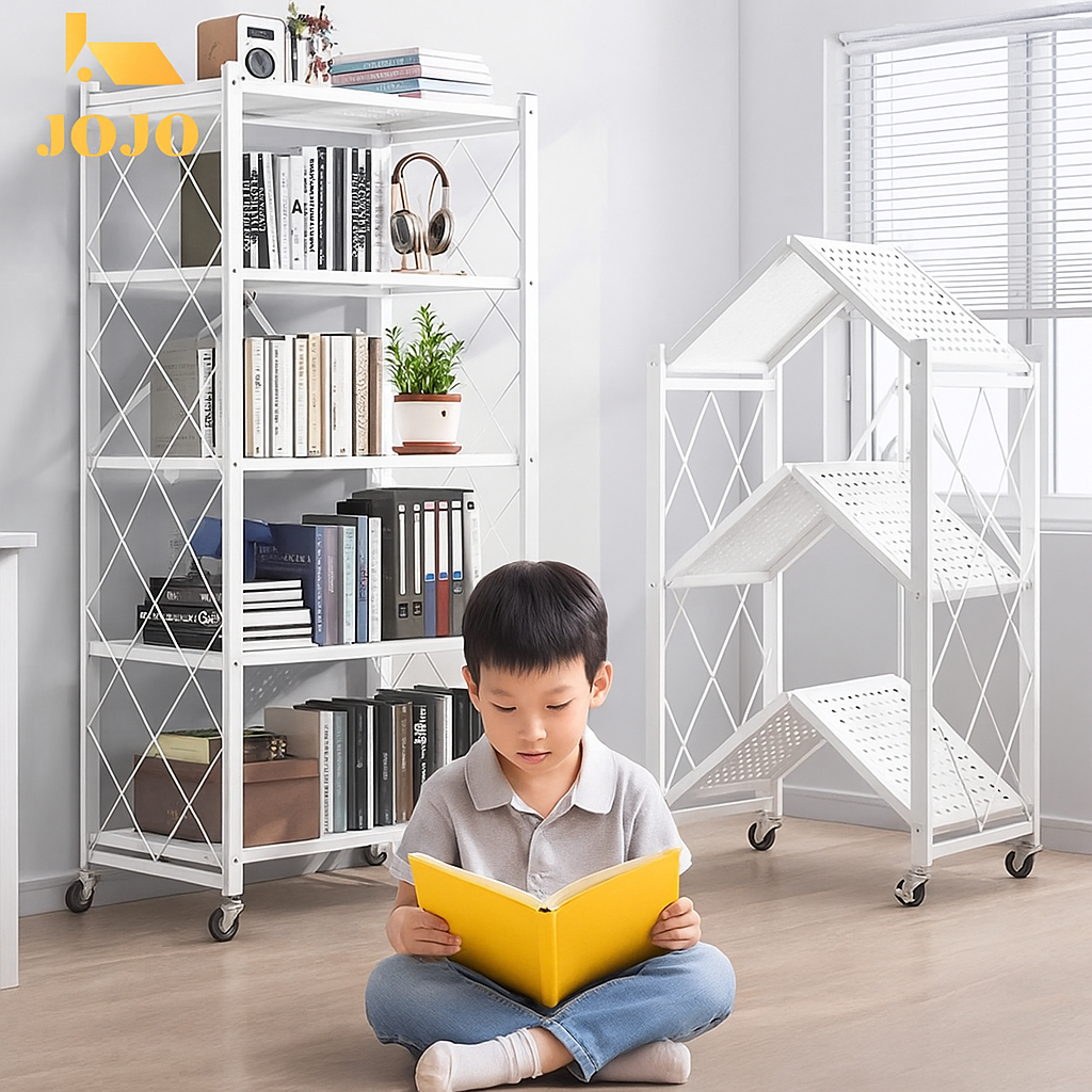 （SG STOCK）Foldable Storage Rack With Wheels Multi-Tier Shelf Portable ...