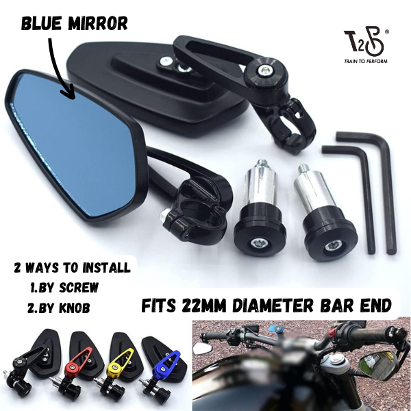 T2P Motorcycle Rearview Mirror Motorbike Blue Mirrors Aluminum 7/8 ...