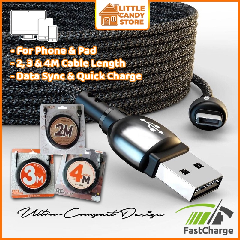 Moxom® Extra Long Fast Charging USB Data Cable 2.4A (2M/3M/4M) for ...