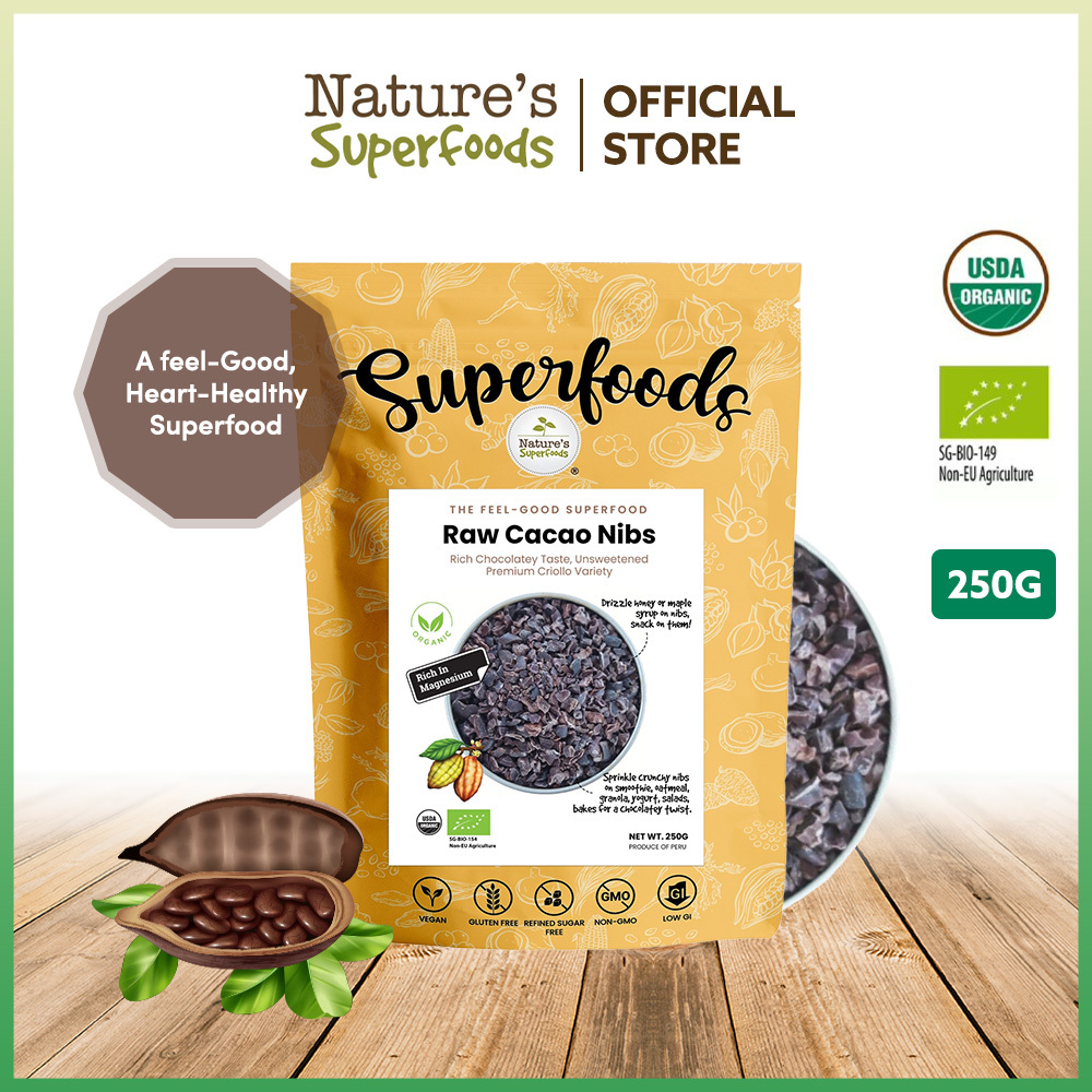 Nature's Superfoods Organic Raw Cacao Nibs 250g l Good for the Heart l ...