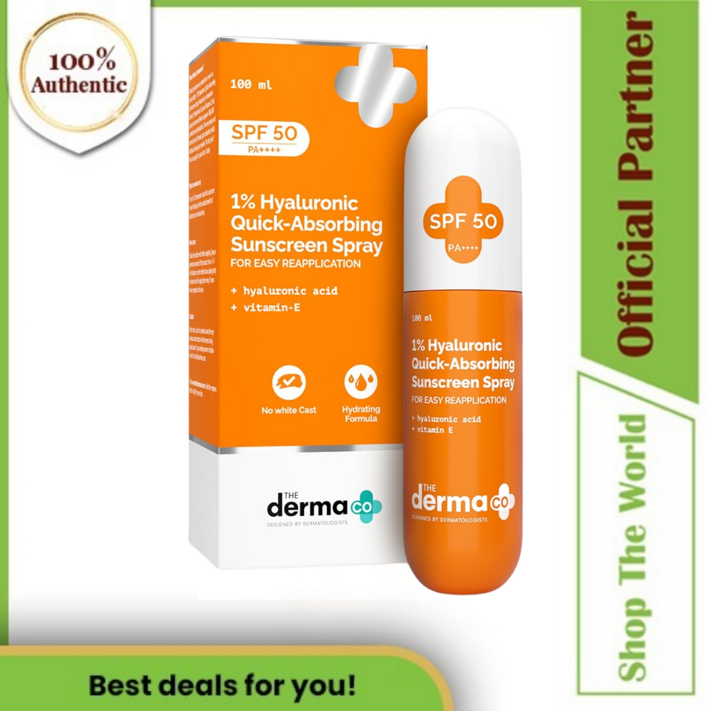 The Derma Co 1% Hyaluronic Quick-Absorbing Sunscreen Spray (100 ml) For ...
