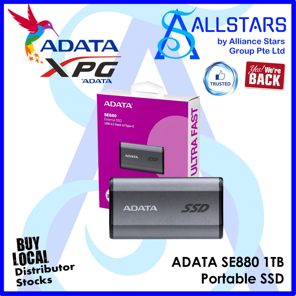 ADATA SE880 Externe SSD 1TB - USB 3.2 Gen2 Bis 2000MB/s, Kompakt Wie AirPods Case