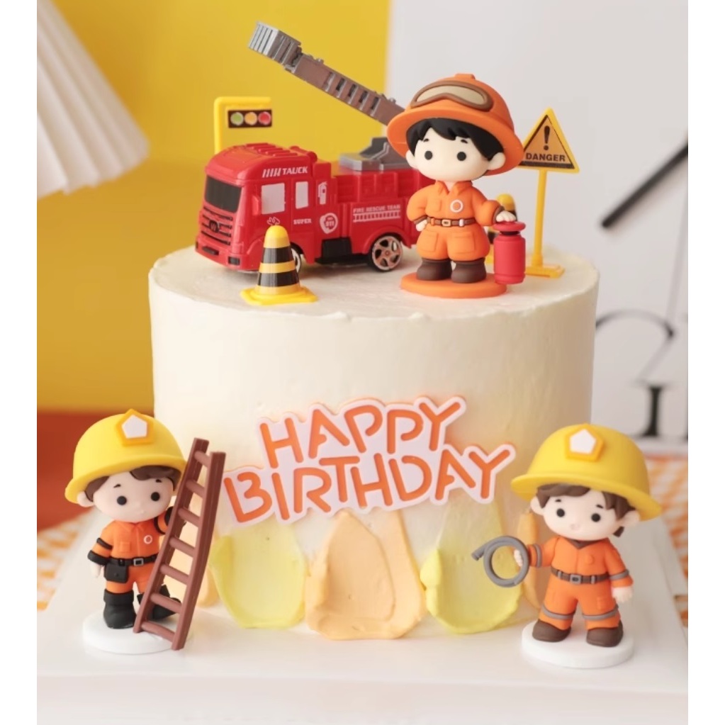 Fireman / Firefighter / Fire Engine Figurines / Cake Toppers Set (5 Pcs ...