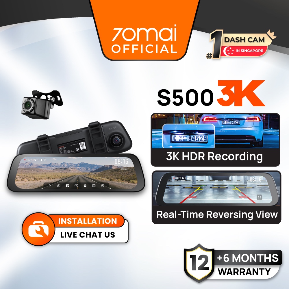 70mai S500 Rearview Dashcam Wide with Night Vision Backup Camera RC13 ...