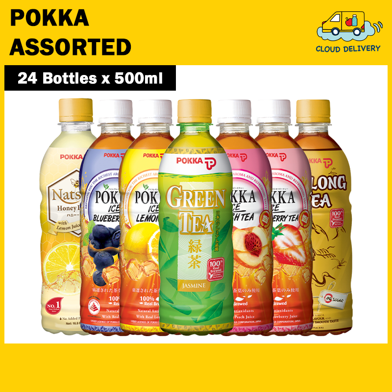 Pokka Tea (24 x 500ml) [Green Tea/Lemon Tea/Peach Tea/Oolong Tea ...
