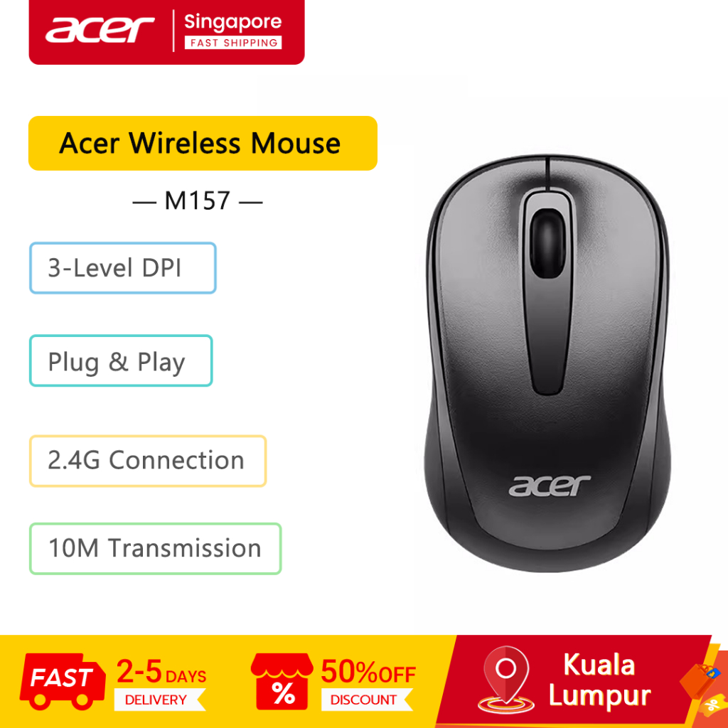 Acer 2.4G Wireless Mouse M157, Noise Reduction And Bass, 10 Meter ...