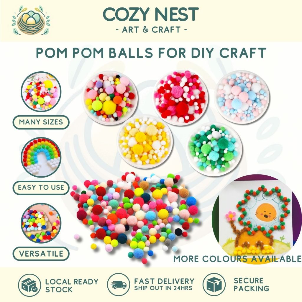 [SG Ship] Mixed Color Pompoms DIY Handmade Material Soft Fluffy Pom ...