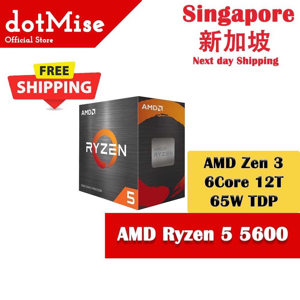 AMD Ryzen 5 5600 CPU – 6 Cores, 12 Threads, Zen 3, 4.4GHz Boost, PCIe 4.0, 65W, 3-Year Warranty AMD Ryzen 5 5600 CPU – 6 Cores, 12 Threads, Zen 3, 4.4GHz Boost, PCIe 4.0, 65W, 3-Year Warranty