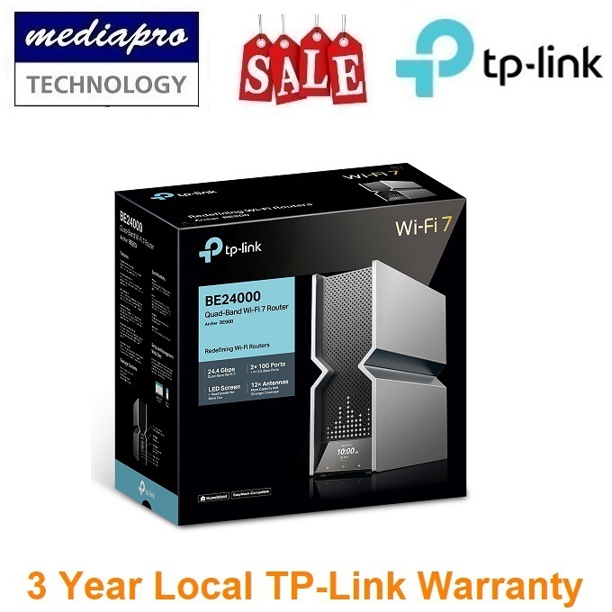 TP-Link Archer BE900 BE24000 Quad-Band Wi-Fi 7 Router - 3 Year TP
