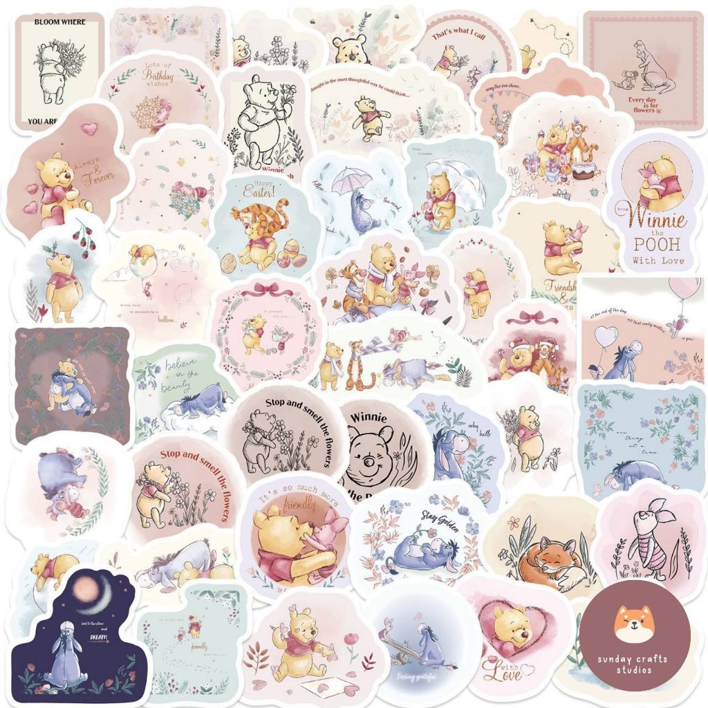 [SG] ️ 50pcs Disney Winnie the Pooh Stickers (Pastel Watercolour Design ...