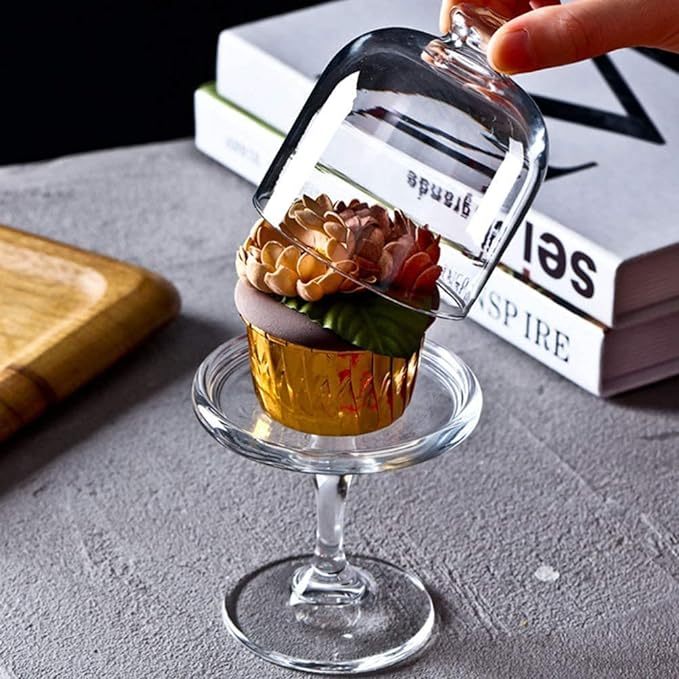 Mini Cake Stand Glass Mini Cupcake Display Plate with Dome Cover ...