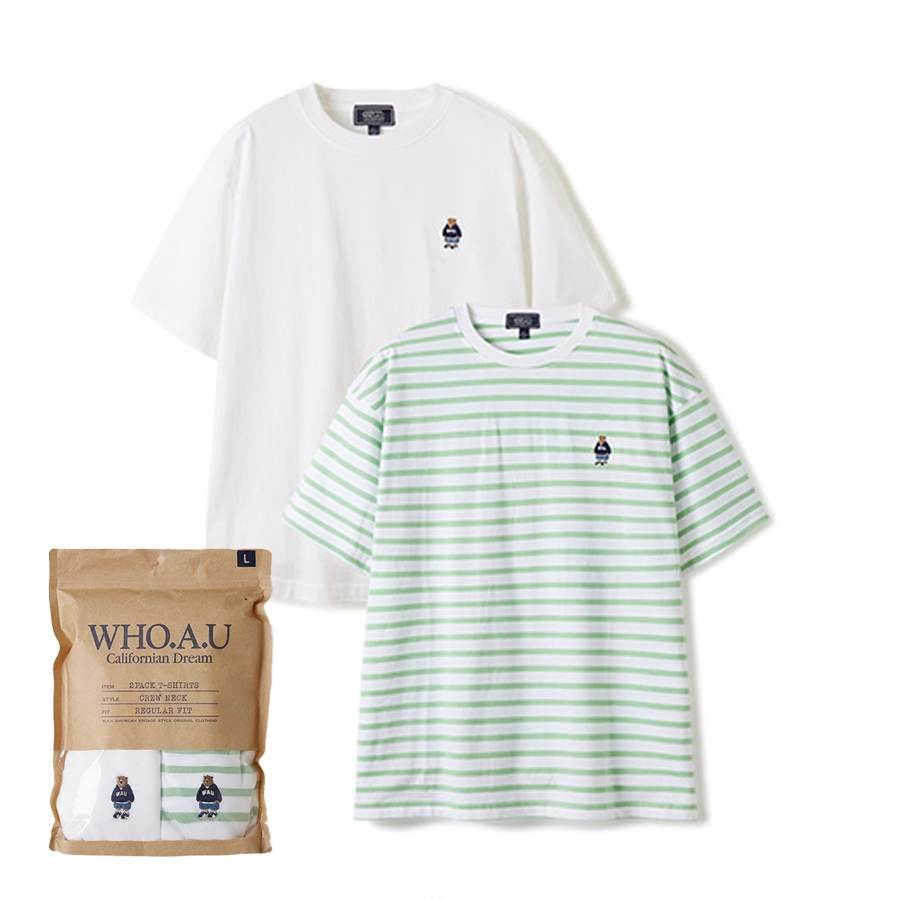 【WHO.A.U】 Steve 2PACK Stripe T-shirts[B] 2PACK)Steve Stripe T-shirt[B] - 후아유닷컴