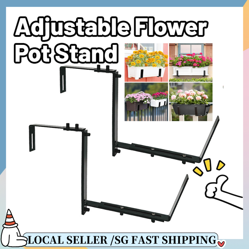 SG READY STOCK Adjustable Flower Pot Stand Hanging Rack Balcony Railing ...