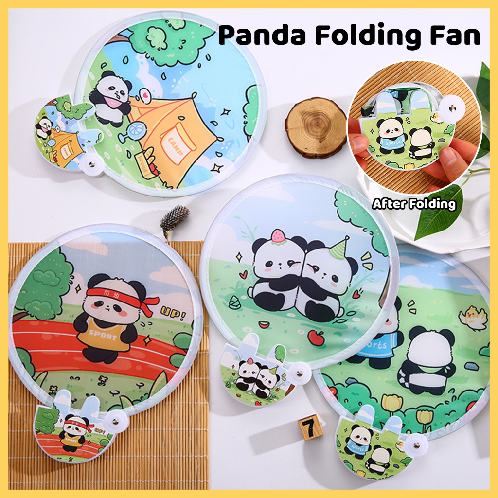 SG Cartoon Folding Hand Fan Cute Summer Panda Series Portable Mini ...
