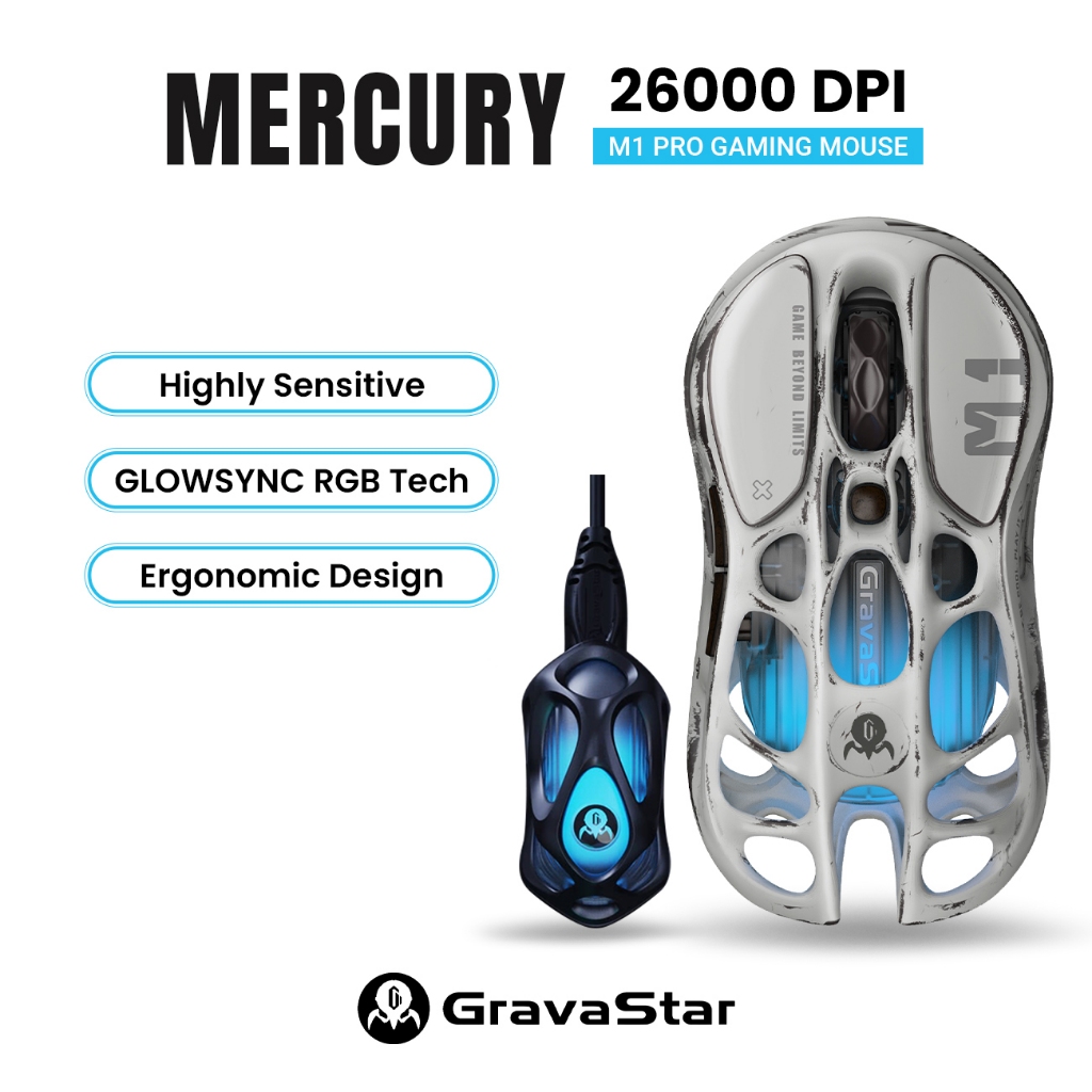 GravaStar Mercury M1 Pro Wireless Gaming Mouse, Ergonomic PVC 1K