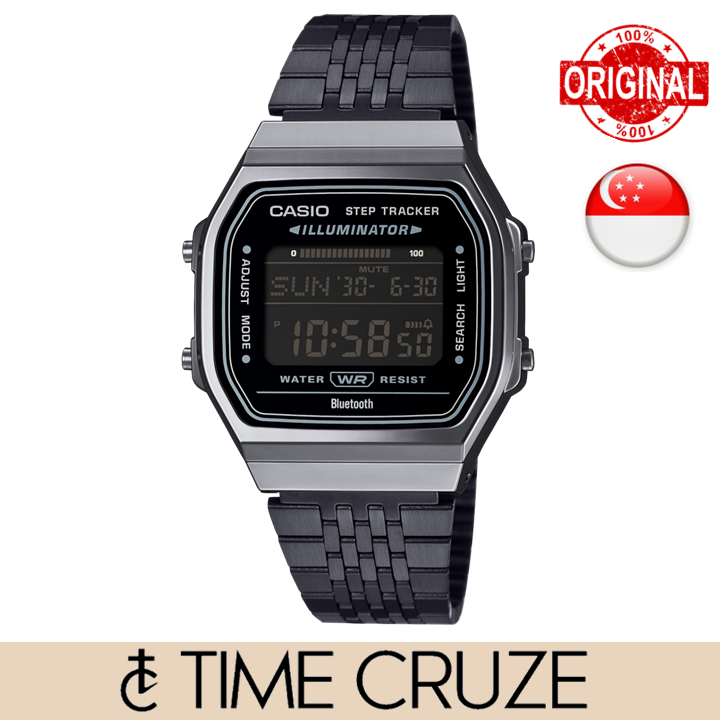 Time Cruze] Casio Bluetooth ABL-100 Step Tracker Black Stainless