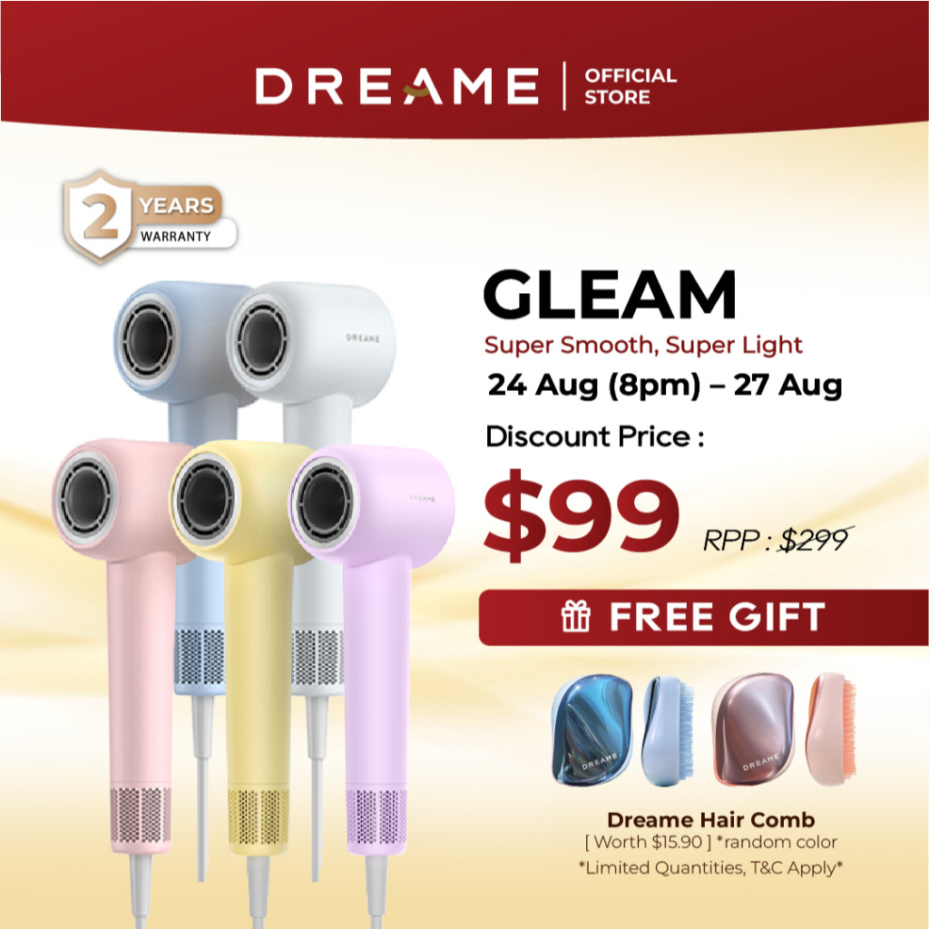 【2 Years Warranty】 Dreame Hair Gleam Hair Dryer | High Speed 2 Mins Fast Drying | 330g Lightweight
