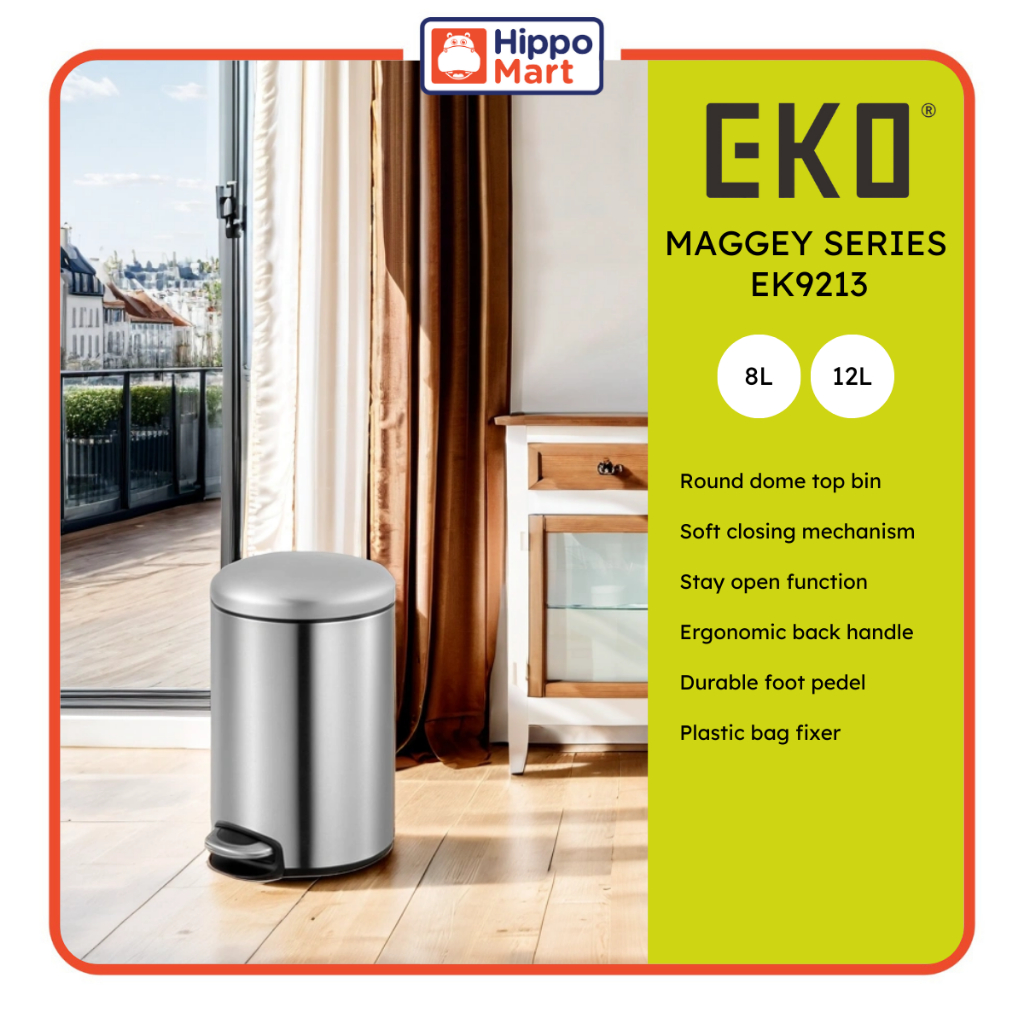 EKO Dustbin Maggey EK9213 Trash Bin Waste Bin Stainless Steel