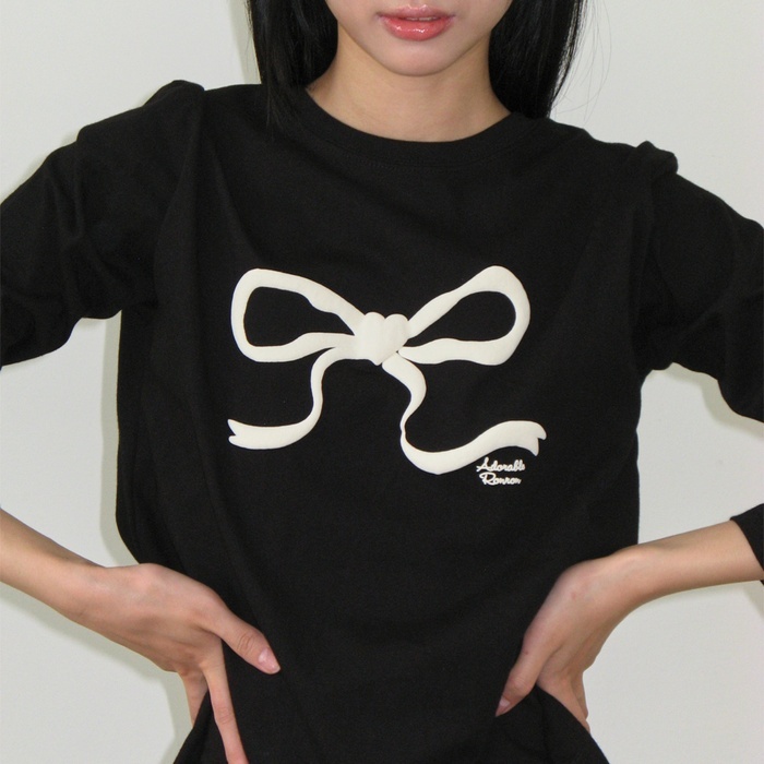 RONRON EMBO HEART RIBBON BASIC FIT LONG SLEEVE 3color
