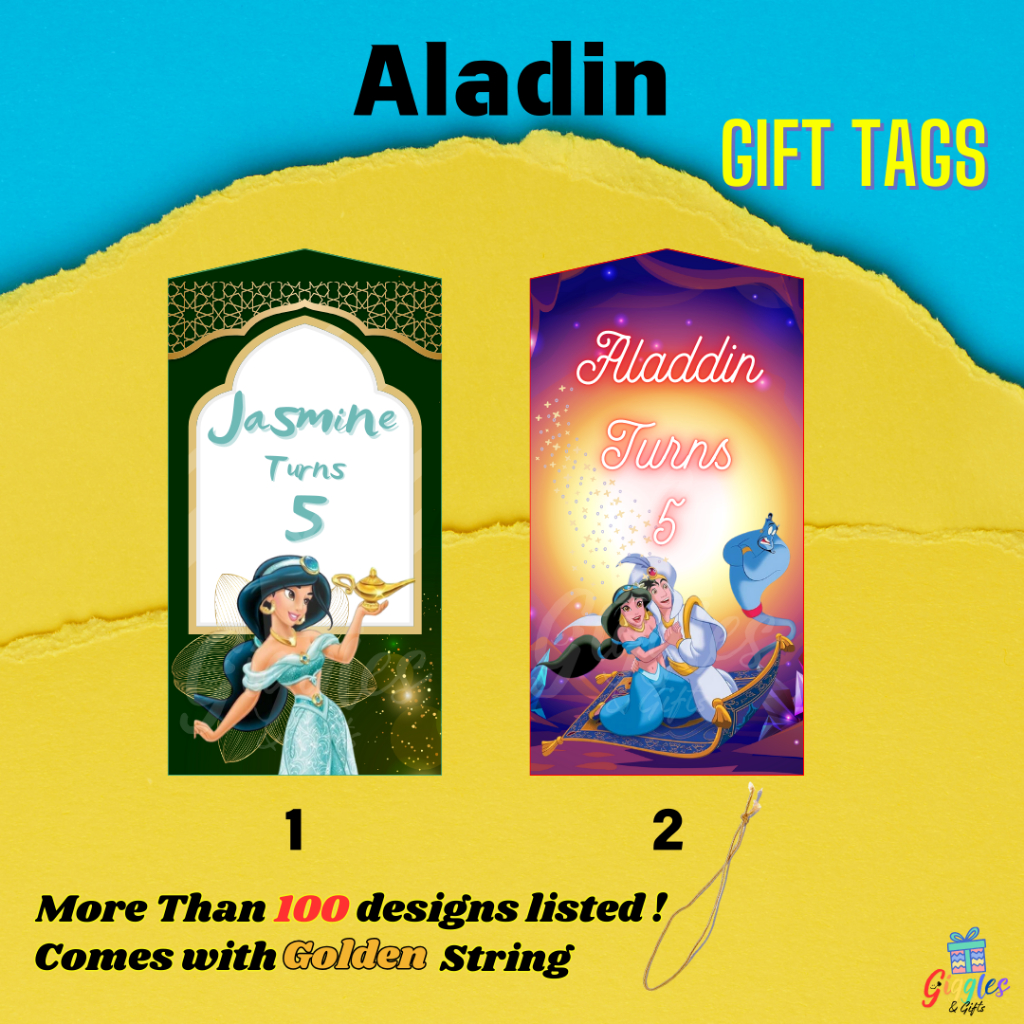 Gift Tag Disney princess Aladin Jasmine Indian Customised Birthday Gift ...