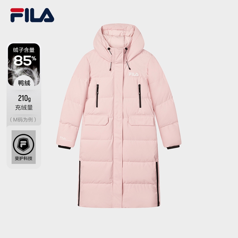 20 C FILA CORE LIFESTYLE FILA ORIGINALE WINTER TENNIS CLUB Women Long Down Jacket with Hood Black Pink White Shopee Singapore