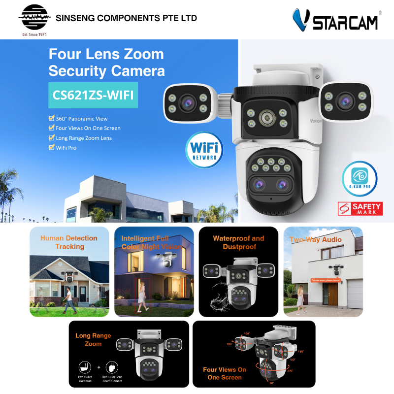 Vstarcam CS621ZS WiFi 4 Lens Outdoor CCTV Camera PTZ Night Vision with ...