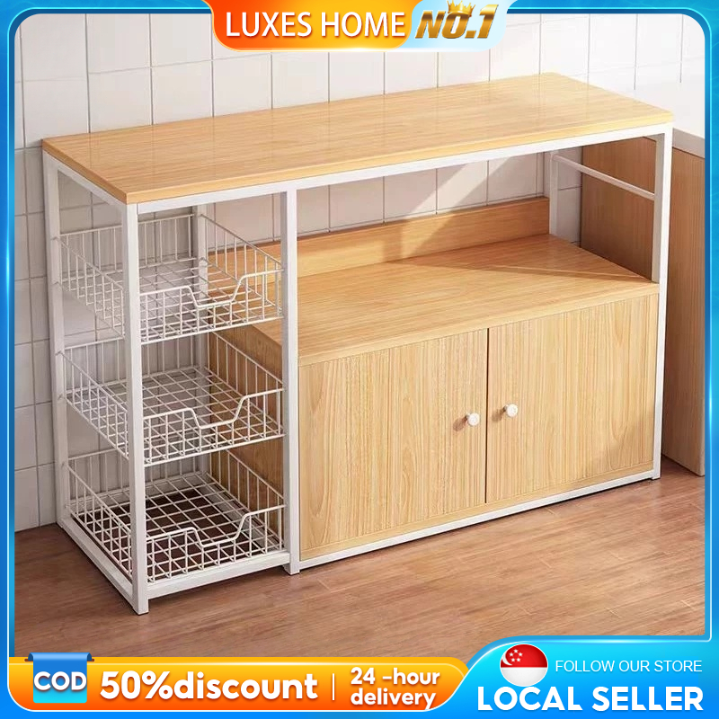LUXES Kitchen Rack Kitchen Organizer Cabinet Wooden Microwave Rack 3 ...