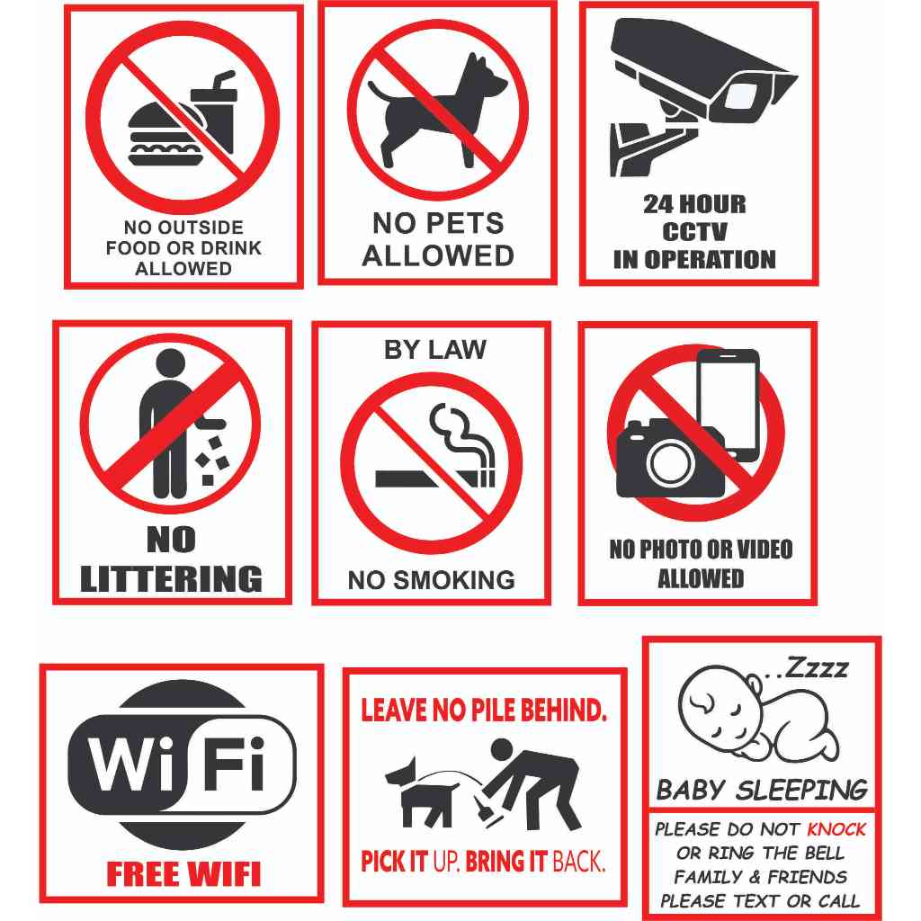 []SG SELLER] WARNING SIGN, NOSMOKING/NOOUTSIDE FOOD/CCTV/FREE WIFI ...