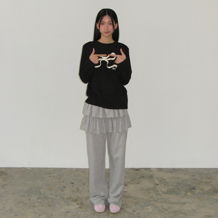 RONRON EMBO HEART RIBBON BASIC FIT LONG SLEEVE 3color