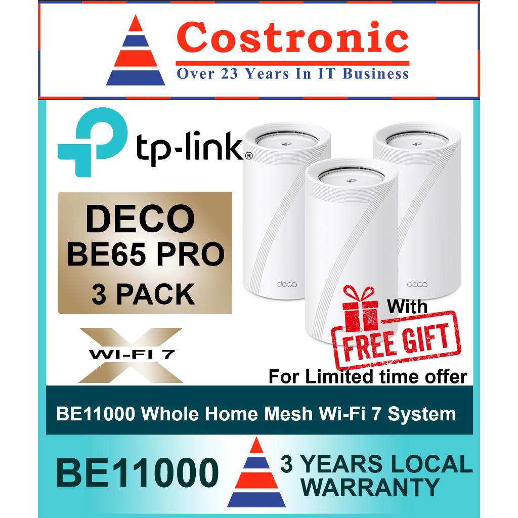 TP-Link Deco BE65 / BE65 Pro BE19000 WiFi 7 Mesh Router – Tri-Band, 2 ...