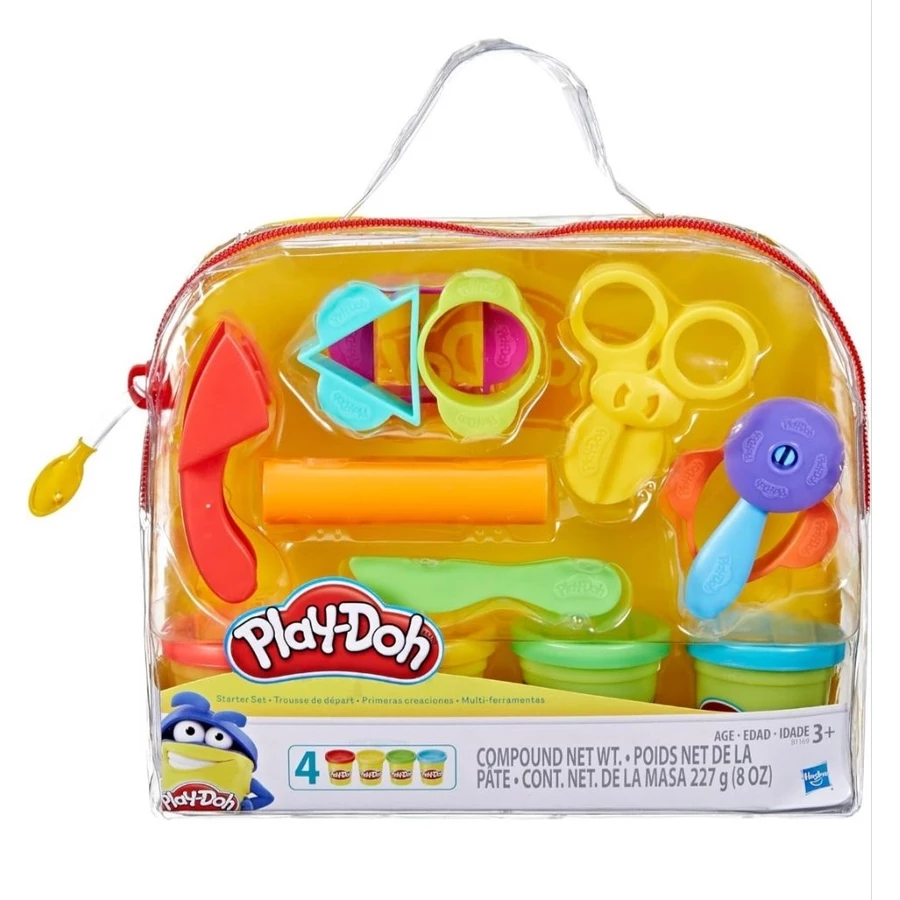 Play-Doh Starter Set - Complete beginner kit with 4 cans of Play-Doh and 9 classic tools including storage tote