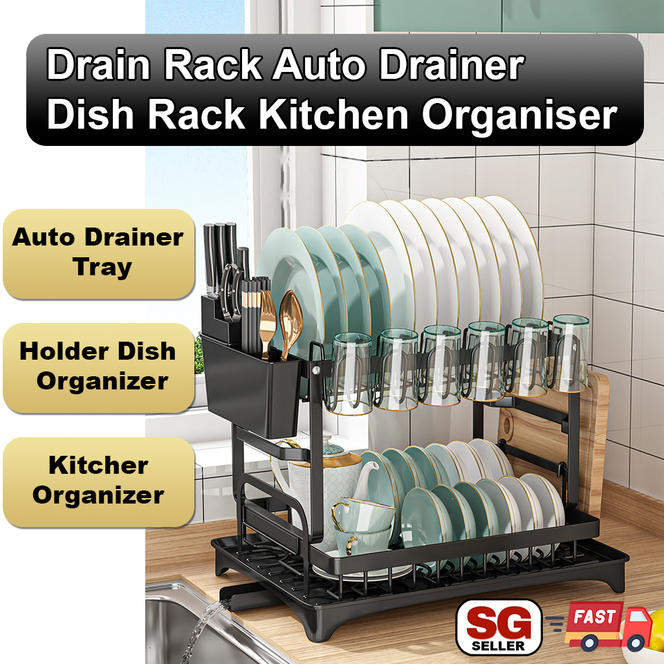 Drain Rack Auto Drainer Tray Dish Drying Rack With Holder Dish Drainer ...